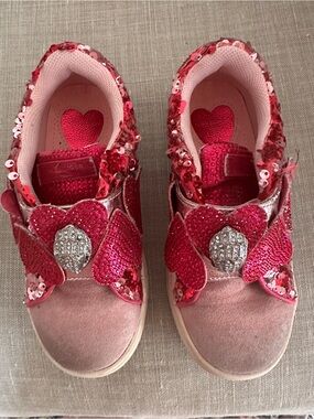 Kurt Geiger Girls Pink Sequin Heart Strap Sneakers
